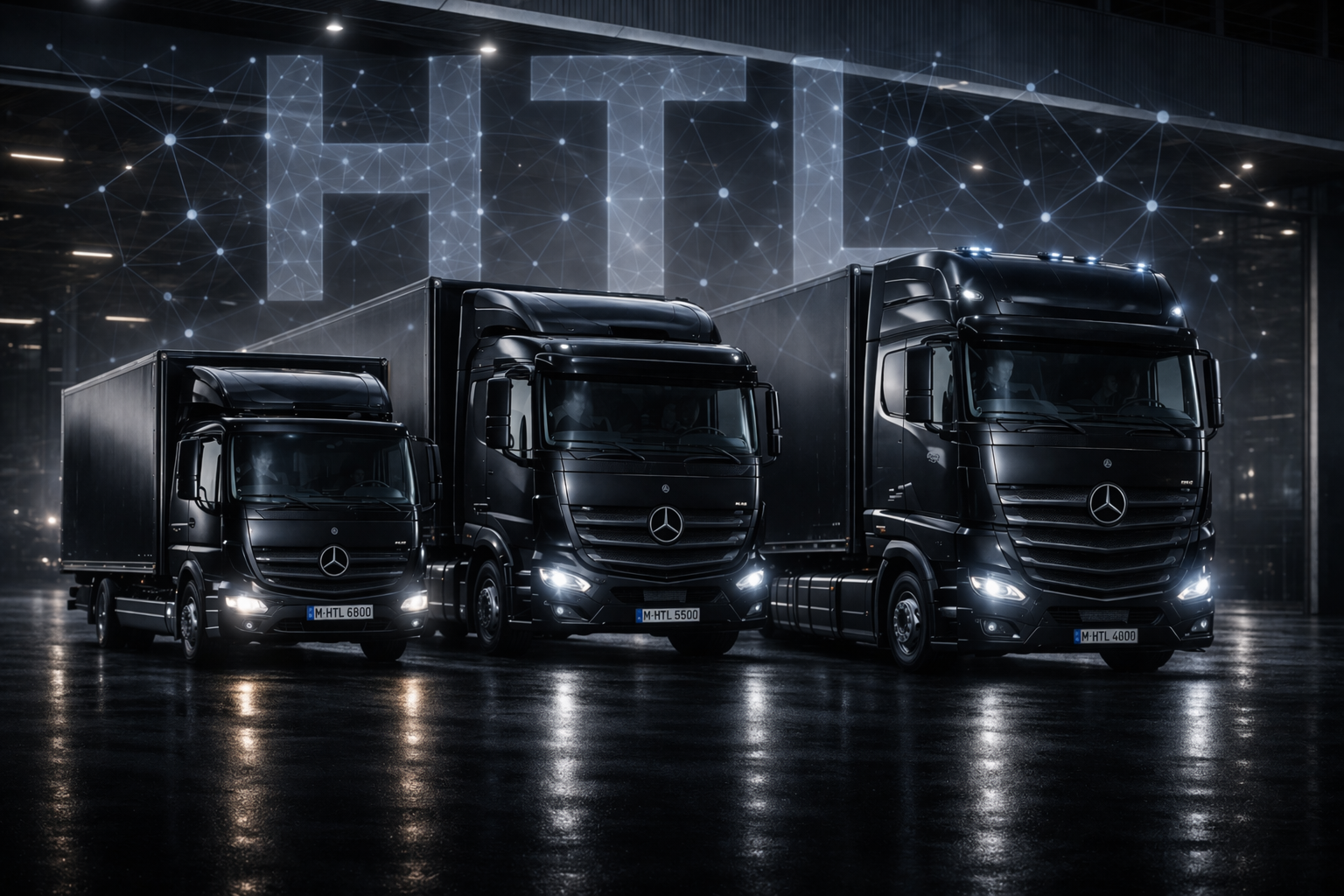 Schwarze Mercedes LKW Flotte